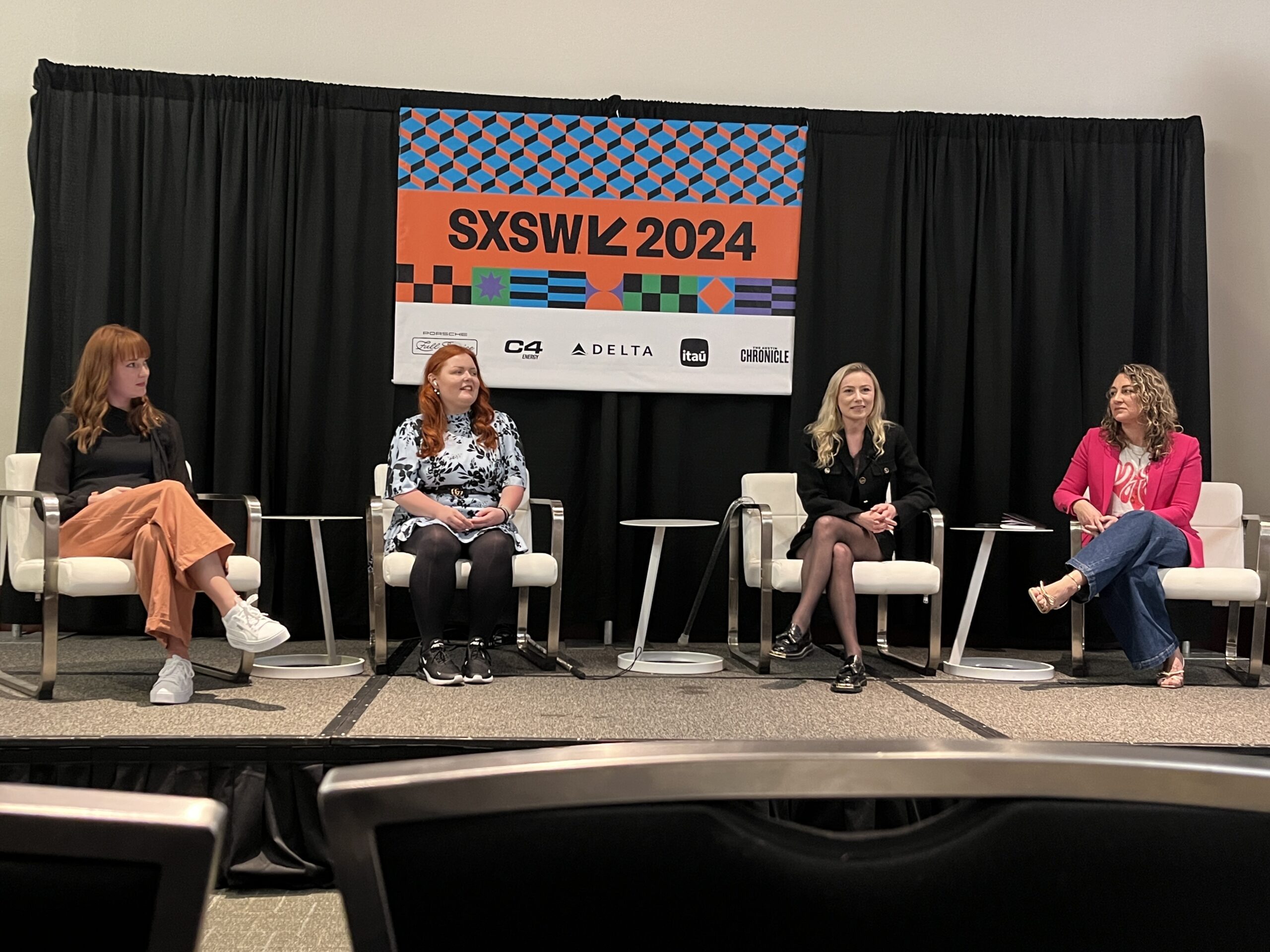 From left to right, Caroline Desrosiers, Lucy Edwards, Keely Cat-Wells and Amanda Kaufmann speak during the "Transforming Media for Disabled Audiences" panel during South By Southwest 2024.